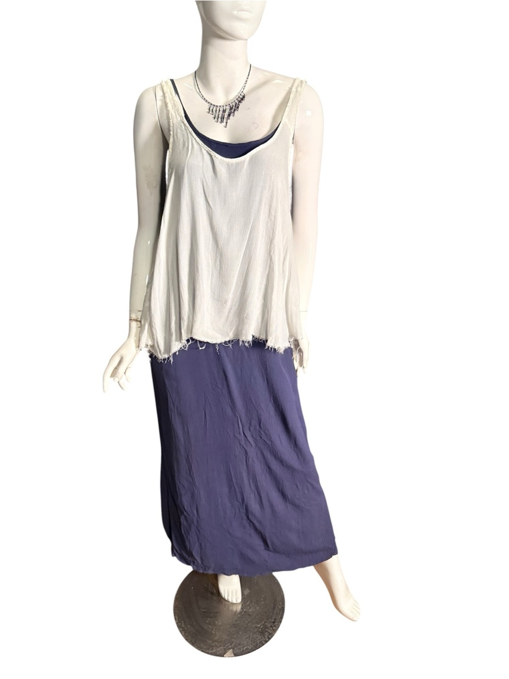 Free people crepe ivory layering tank oversized Small boho Lagenlook